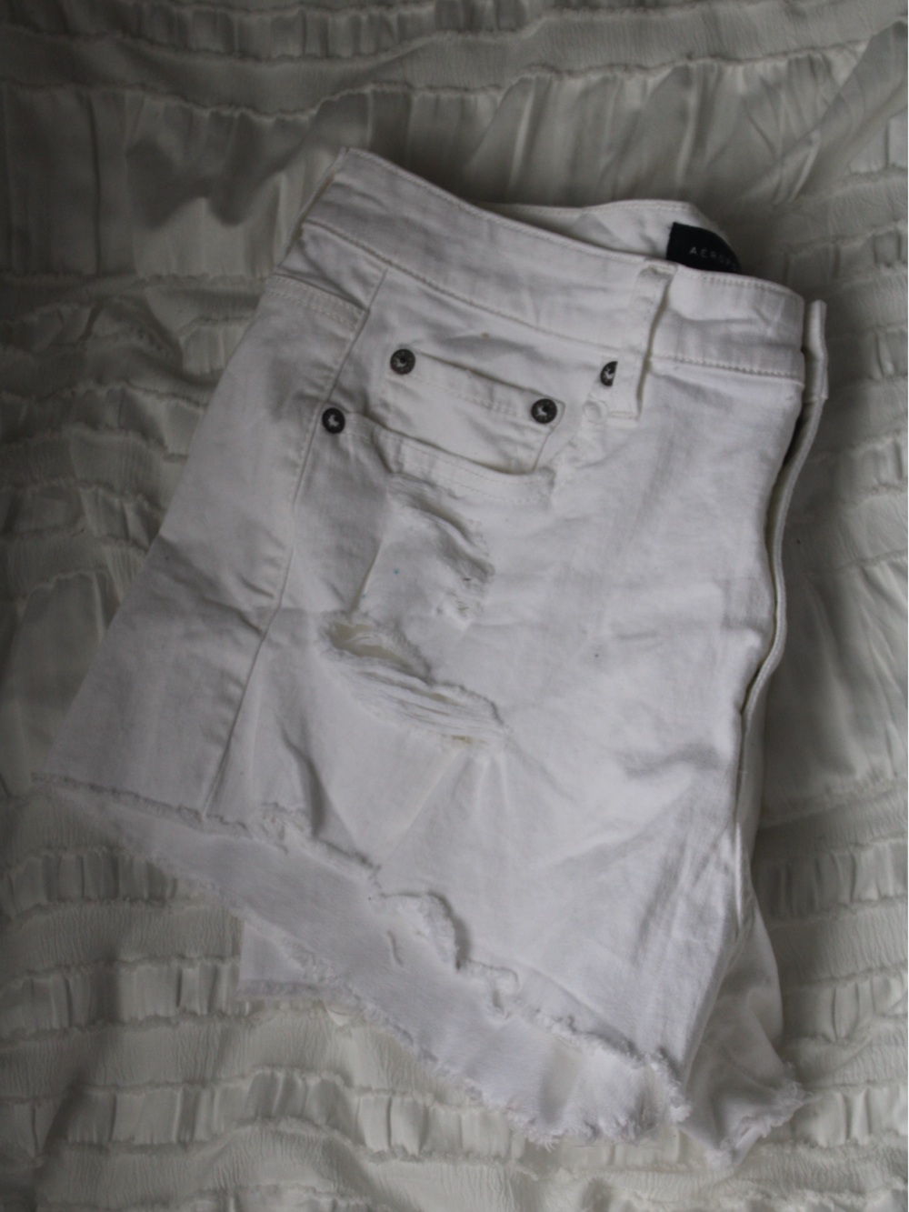 Aeropostale White Distressed Denim Jean Shorts